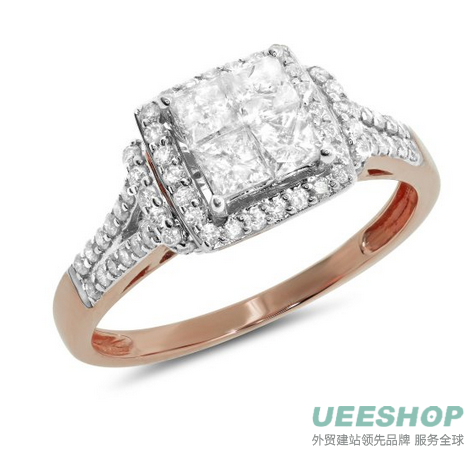 0.99 Carat ctw 14k Gold Princess Cut Round Diamond Halo Bridal Anniversary Engagement Ring Wedding Band