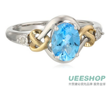 Sterling Silver and 14k Yellow Gold Diamond and Swiss Blue Topaz Love Knot Ring