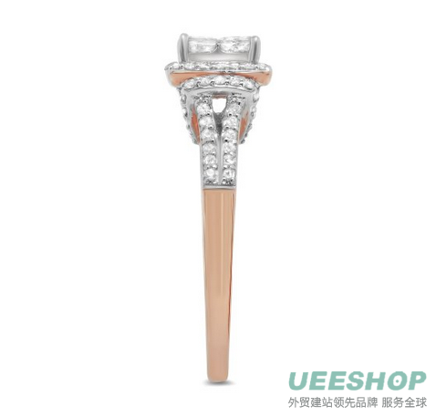 0.99 Carat ctw 14k Gold Princess Cut Round Diamond Halo Bridal Anniversary Engagement Ring Wedding Band