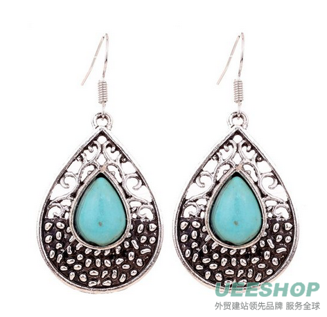Yazilind Teardrop Tibetan Silver Teardrop Turquoise Drop Dangle Earrings