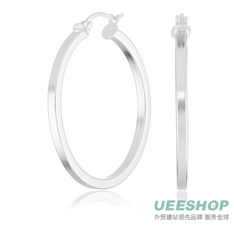 Sterling Silver Thin Square Tube Medium Click-Top Hoop Earrings