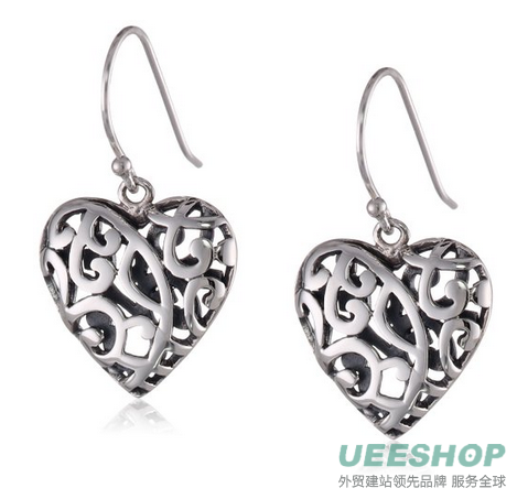 Sterling Silver Filigree Heart Drop Earrings