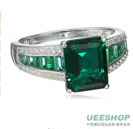 Sterling Silver Created Emerald and Created White Sapphire Octagon Ring